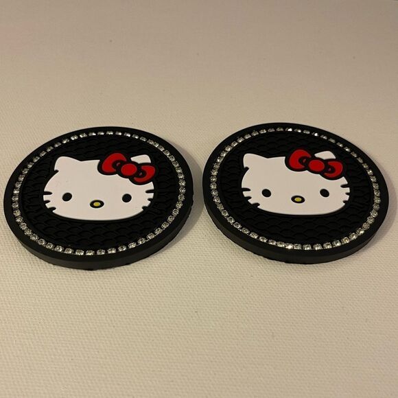 Hello Kitty Car Cup Coasters in Black Bling Set of 2 NWT - Picture 3 of 4